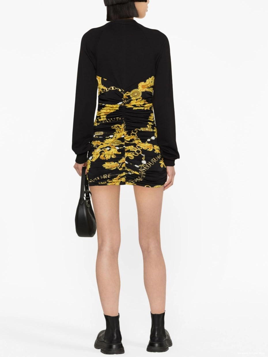 Affordable Jeans ruched Versace minidress logo-print cut-out Couture Women 0822